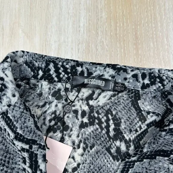 NWT Missguided Snake Animal Reptile Print Button Frill Sheer Chic Mini Dress 2 - Picture 13 of 15